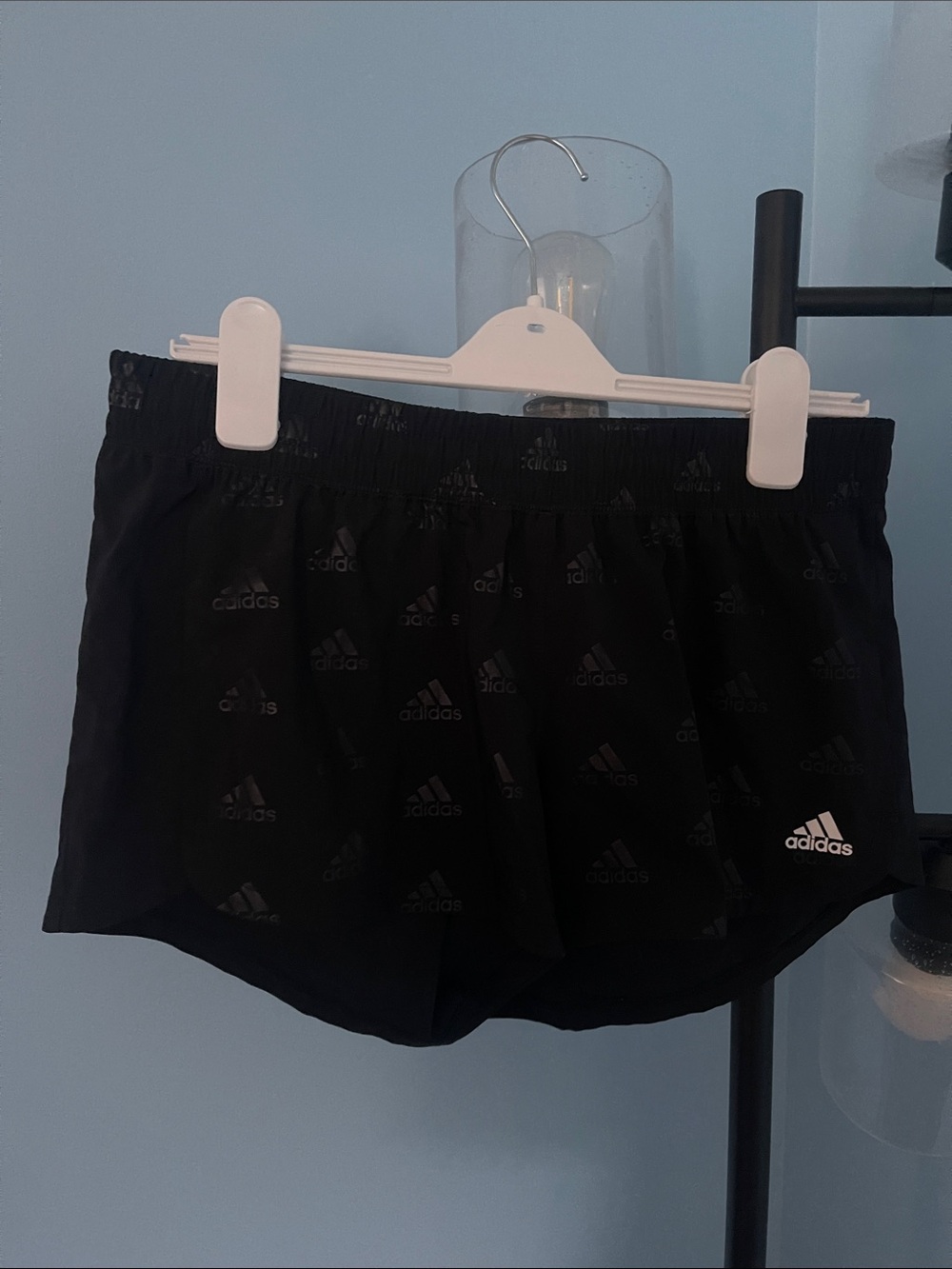 adidas Black Lightweight Logo-Print Athletic Shorts